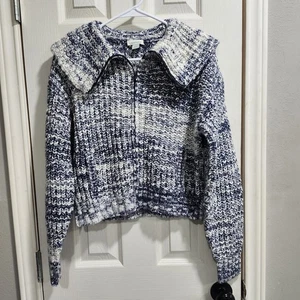 Sundance Damen Grobstrick Pullover mit Reißverschluss blau weiß meliert Kragen Gr. S - Bild 1 von 14