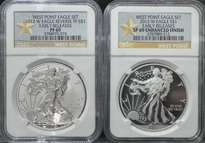 2013 W Burnished Silver Eagle E-R 2 Coin Set (Reverse PF69/SP69 Enhanced Finish) - Picture 1 of 2