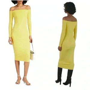 Enza Costa schulterfreies geripptes Midikleid gelb M Stretch figurbetont 250 $ Einzelhandel - Bild 1 von 11