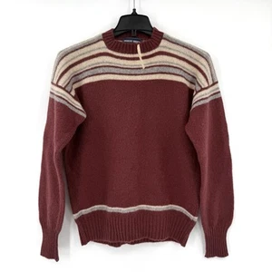 Vintage ROBERT BRUCE Sweater Mens Large Pullover Crew Neck Wool Maroon Stripes - Picture 1 of 6