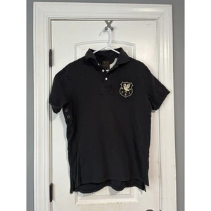RARE Polo Ralph Lauren Patchwork #15 Polo Shirt Black White Size L Vintage - Picture 1 of 3