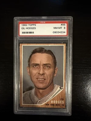 1962 Topps #85 Gil Hodges -HOF- NY Mets - PSA8 = QUASE PERFEITO-PERFEITO - Imagem 1 de 2