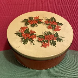 Vintage Red Collector Christmas Tin Can 8” X 3.5” - Foto 1 di 5