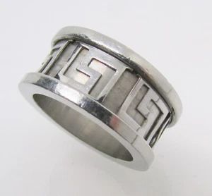 9.5mm Greek Key Design Wide Band Stainless Steel Ring Size 5.5 - Picture 1 of 3