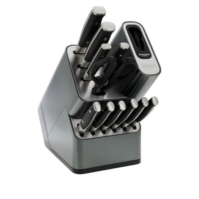 Ninja - Foodi NeverDull Premium 14-Piece Knife Block Set with Built-in Sharpener System - Black & Silver