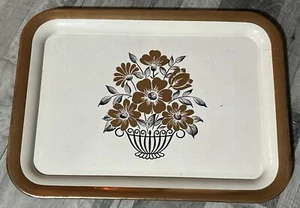 Mid Century Metallic Copper Floral Metal Serving Lap Tray 17.5x12.75" W8 - Picture 1 of 3