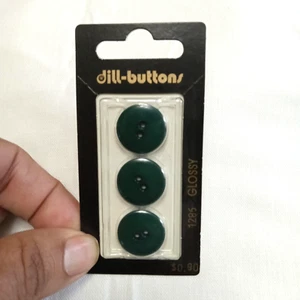 Dill-Buttons Plastic Hunter Green Round 1286 Glossy 11/16" (18MM) Set of 3 VTG - Picture 1 of 4