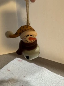 Vintage Snowman Bell Christmas Ornament/Applied Carrot Nose/Snowman DecorBell 2T - Picture 1 of 5