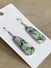 Natural Green Tree Agate Dangle Drop Earrings Sterling Silver 925 Plated
