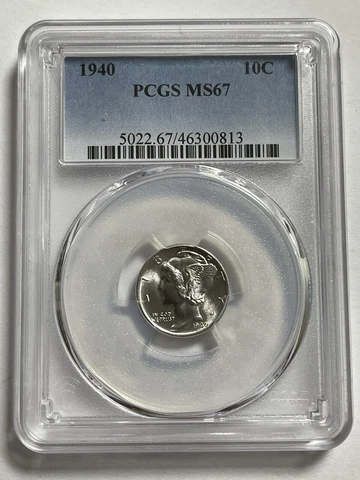 1940 Mercury Silver Dime PCGS MS67! Almost Full Band 90% Silver Cover