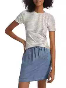 Splendid Saks 5th Size S Gray Stripe Short Sleeve Round Neck Knit Top NWT - Picture 1 of 9