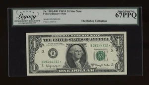 DBR 1963-A $1 FRN New York SupGem STAR Fr. 1901-B* Legacy 67 PPQ Ser B26244312* - Picture 1 of 2