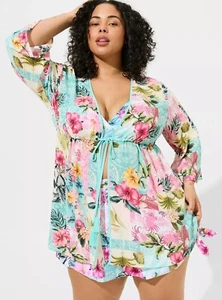 Torrid Coverup Crepe Hawaii Blue NWT New 00/0X - Picture 1 of 9