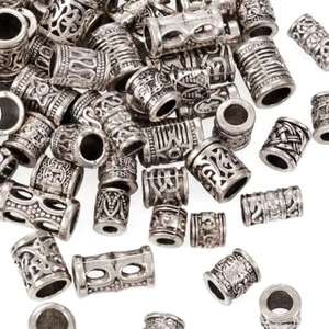 150Pcs Antique Silver Column Tibetan Alloy European Beads 7~15.5mm Hole 3~6mm - Picture 1 of 10