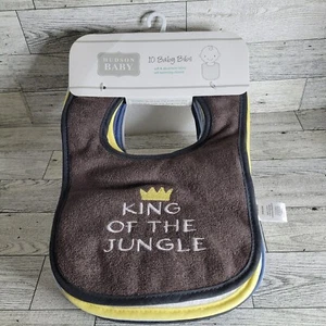 Hudson Baby Cotton Terry Drooler Bibs with Fiber Filling 10pk, Safari, One Size - Picture 1 of 14