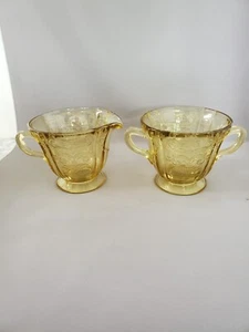 VINTAGE FEDERAL GLASS YELLOW MADRID PATTERN SUGAR AND CREAMER SET C. 1930'S - Picture 1 of 6
