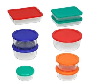 Pyrex Simply Store 18-Piece Glass Storage Set with Assorted Colored Lids - Picture 1 of 4