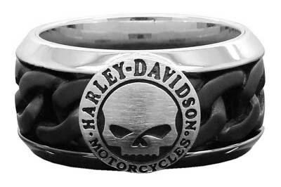 Harley-Davidson Men's Black Steel Chain Willie G Skull H-D Ring HSR0030 - Image 1 of 3