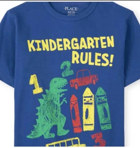 Kindergarten Rules T-Shirt Navy Short Sleeves Colorful School Boy Size 5 (S) - Picture 1 of 1