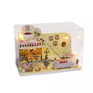 French Cottage Wooden DIY Light Music Box Miniature Dollhouse Cover Furnished - Picture 1 of 11