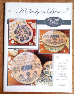 Sue Hillis Designs Cross Stitch Pin/Fob/Box Pattern Booklet "A Study in Blue" - Picture 1 of 7
