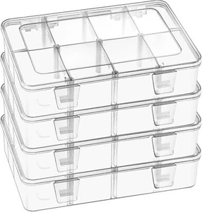 4 Pack 8 Grids Bead Organizer and Storage, Plastic Organizer Box with Removable - Picture 1 of 7