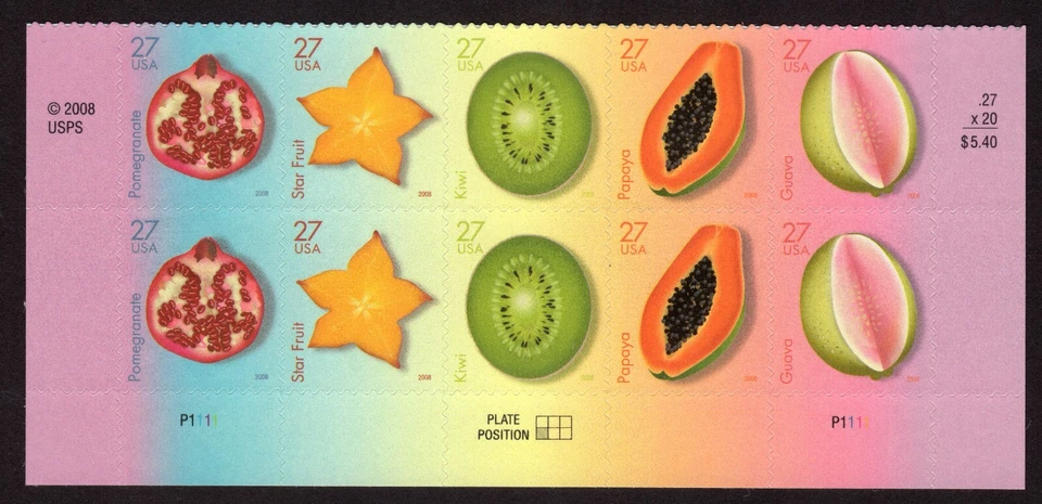 Scott #4257a (4253-57) Tropical Fruit (Kiwi) Plate Block of 10 stamps - MNH Bott - Image 1 of 1
