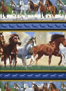 Horse Border 1 Fat Quarter cotton fabric quilt quilting craft animals sewing - Picture 1 of 2