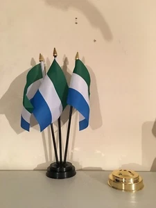SIERRA LEONE TABLE FLAG SET of 3 flags and base - Picture 1 of 1