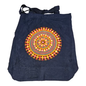 Bohemian Hippie Mandala Beuteltasche Buchtasche von IAIA Fashion dunkelblau mit orange & rot - Bild 1 von 5