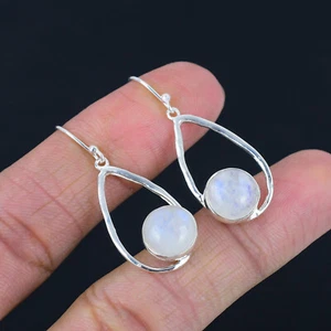 Rainbow Moonstone Solid 925 Sterling Silver Drop Dangle Earrings Women E-2981 - Picture 1 of 4