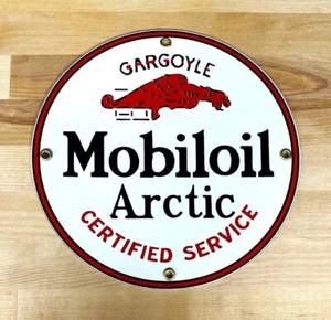 MOBILOIL ARCTIC GARGOYLE 9" ROUND PORCELAIN SIGN FOR LUBSTER OR DISPLAY!! - Picture 1 of 1