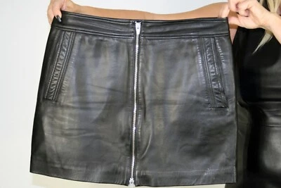 Brand New Alexander Wang Black Lambskin Leather Skirt Size Large 10 12 - Image 1 of 4