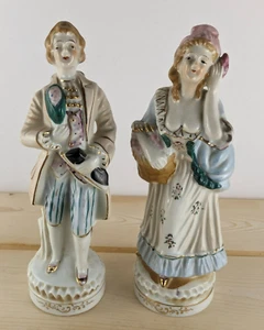 Vintage Japan Porcelain Victorian Couple Figurines 9 1/2" - Picture 1 of 12