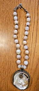 Beaded Necklace Brass Detailed Floral Design Brass Leaf Blister Pearl Necklace. - Picture 1 of 8