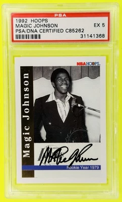 Tarjeta conmemorativa #1 PSA/DNA Ex 5 autógrafo Magic Johnson 1992 Hoops Foto 1 de 4