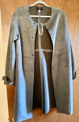 Chaqueta para mujer Tahari de cuero sintético gris acero talla M Foto 1 de 4