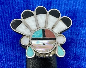 Vintage Zuni Sterling Silver Multi Stone Sun Face Ring. Measures A Size 8 1/2. - Picture 1 of 7