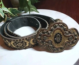 Gold Brocade Belt with Ornate Buckle 38"x1½" Bling Boho Gypsy Western  - Picture 1 of 8