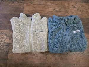 Columbia Fleece Jacket Unisex 10 To 12 Medium Blue Beige - Picture 1 of 7