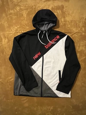 New Balance Wind Water Resistant Lined Hooded Run Active Jacket Black Gray Large - Image 1 of 4