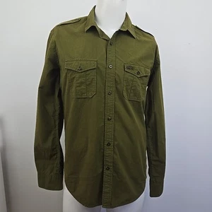 Lacoste Garment Dyed Button Down Shirt Roll Tab Army Green Size 3 Men's M - Picture 1 of 18