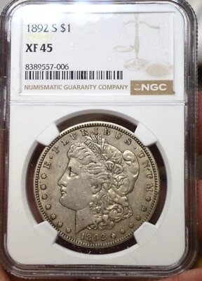 1892-S MORGAN DOLLAR NGC CERTIFIED XF 45 SUPERIOR RARE DATE DOLLAR! - Image 1 of 2