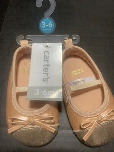 Größe 3-6 Monate Baby Mädchen Carter's Pfirsich Kupfer Gold Ballett Kleid Krippe Schuhe  - Bild 1 von 11