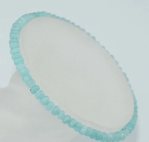 Faceted 2x4mm Blue Aquamarine Rondelle Gemstone Beads Elastic Bracelet 7.5 inch - Picture 1 of 6