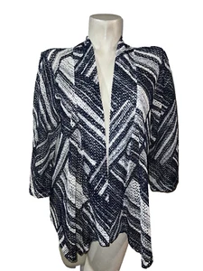 Easywear By Chico's Jacket Blue White Mesh Line Print Open Cardigan Cover-up - Picture 1 of 6