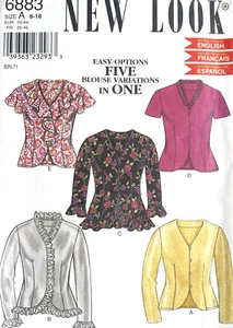1980's New Look Misses' Top Pattern 6883 Size 8-18 UNCUT - Picture 1 of 2