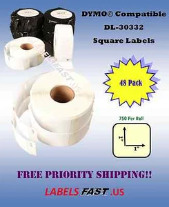 Shipping 48 Rolls 30332 Dymo® Compatible Labels Small 1x1 Multipurpose - 750 P/R - Picture 1 of 1