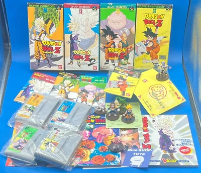 Lot 12 Dragon Ball Z Super Butoden 1 2 3 4 Super famicom SNES + Book + figure JP - Image 1 of 4