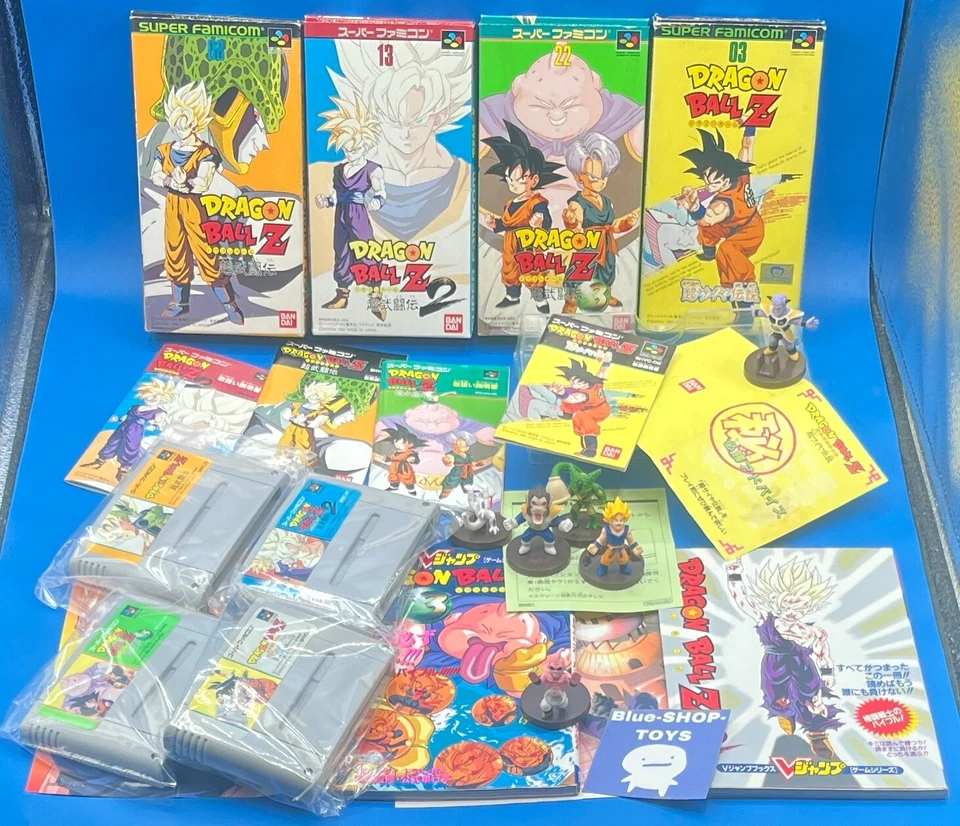 Lot 12 Dragon Ball Z Super Butoden 1 2 3 4 Super famicom SNES + Book + figure JP - Image 1 of 4